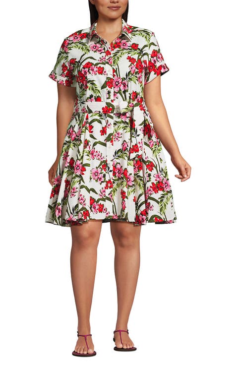 Linen Blend Button Front Dress with Godets