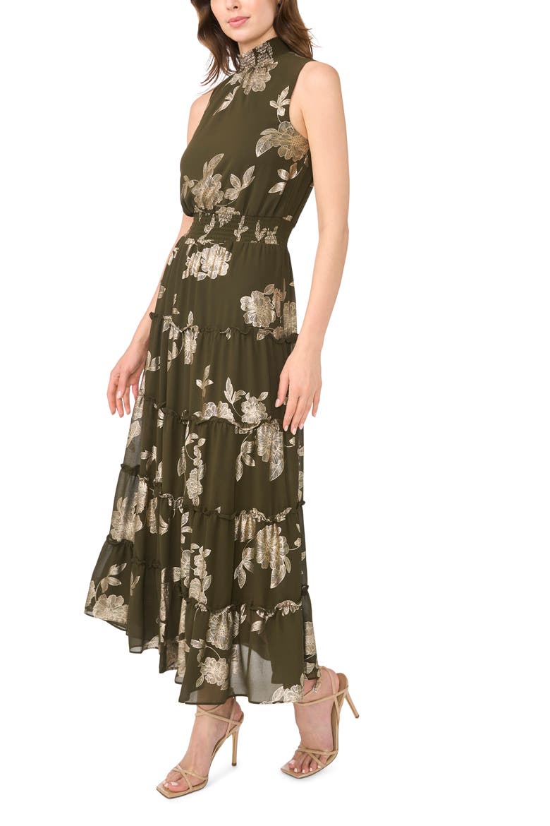 Floral Sleeveless Tiered Maxi Dress, Alternate, color, MIDNIGHT SAGE