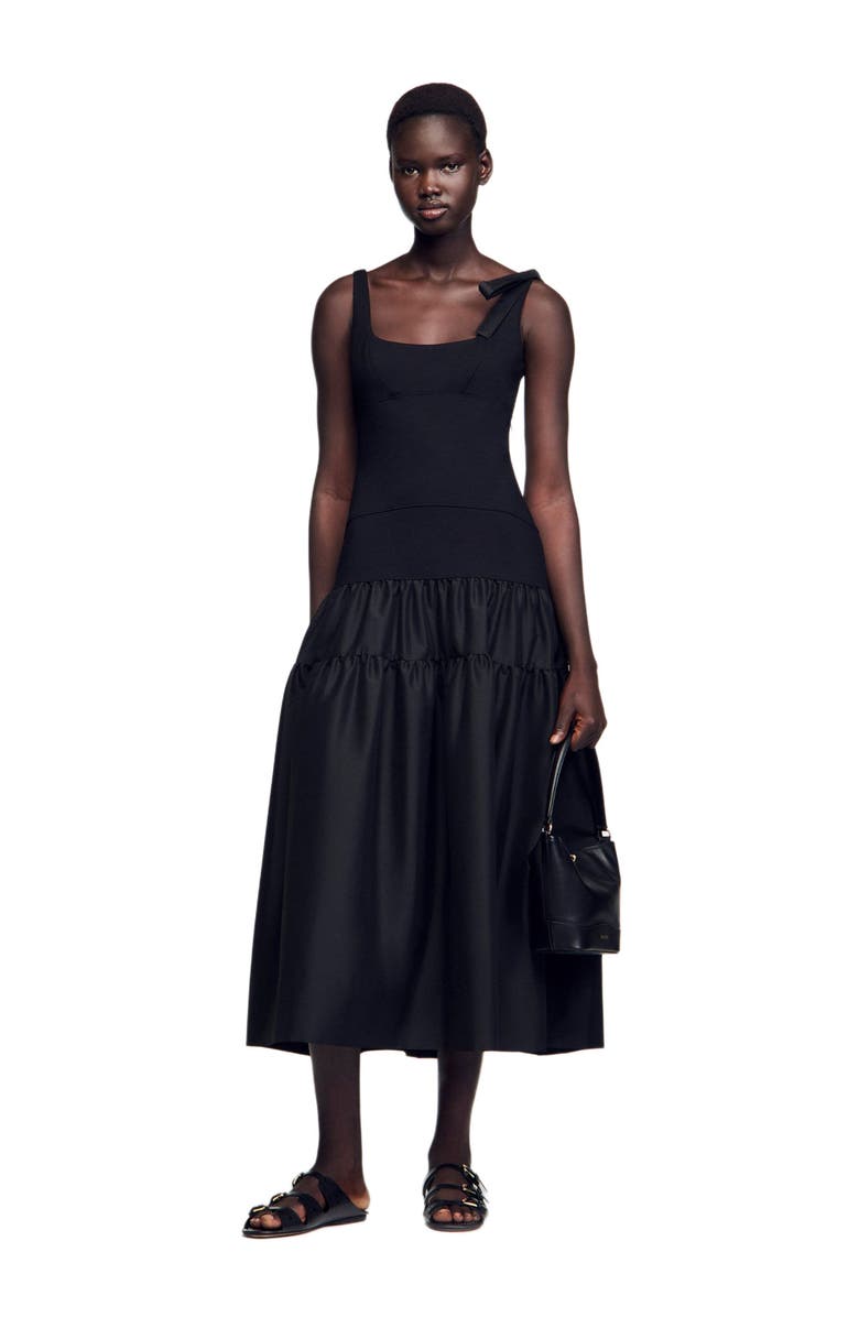 SANDRO Long dual-material dress, Main, color, 