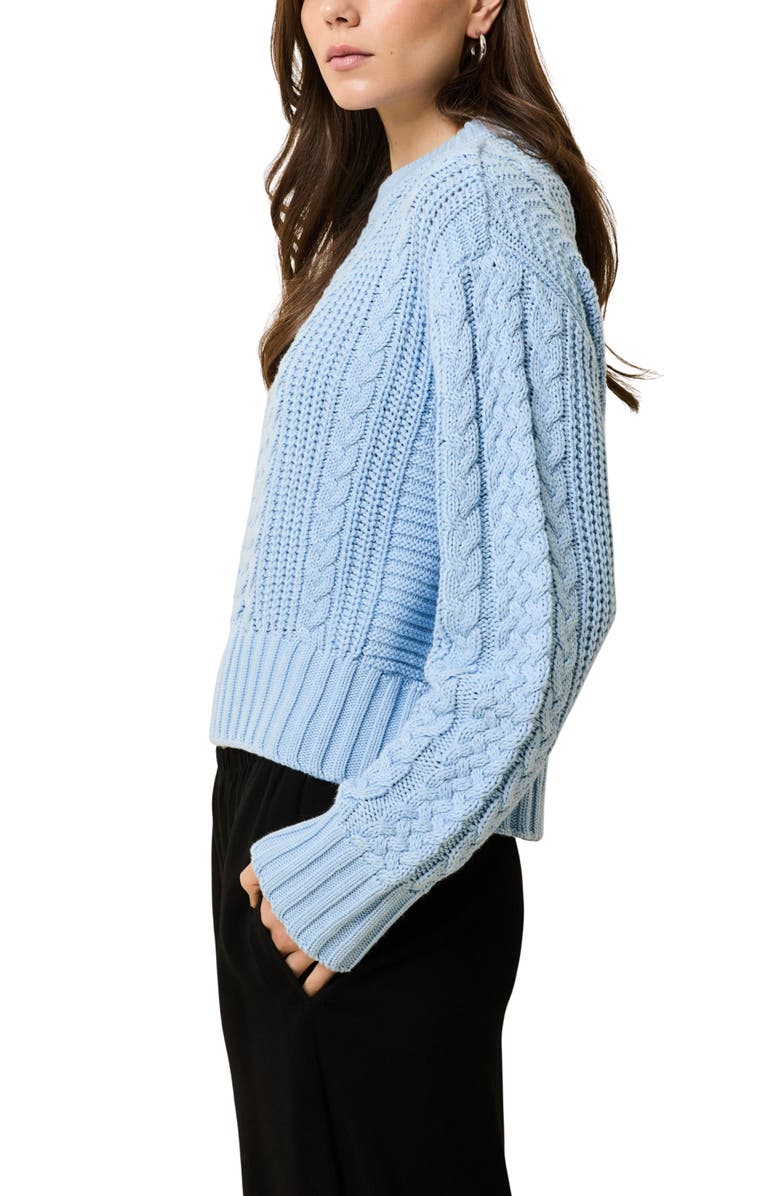 Solid & Striped The Cora Mixed Cable Cotton Blend Shrunken Sweater, Alternate, color, 