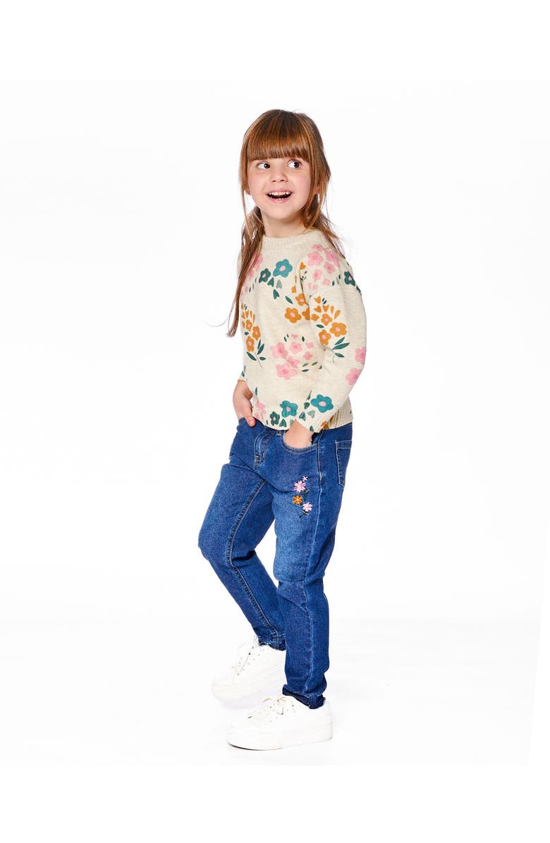 Deux par Deux Jeans with Frayed Hems and Floral Embroideries, Alternate, color, Blue Denim