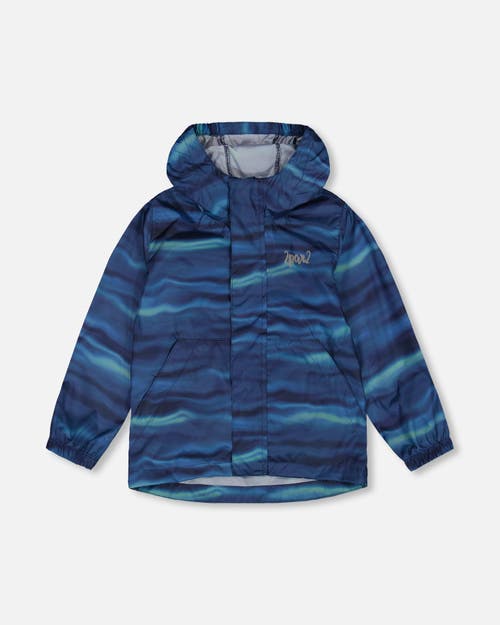 Deux Par Deux Little Boy's Printed Packable Windbreaker Blue Wave And Black In Blue Wave And Black