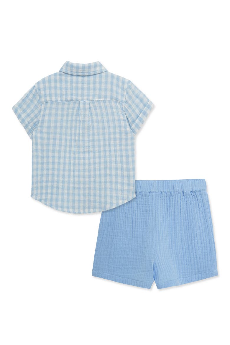 Gingham Cotton Button-Up Shirt & Drawstring Shorts Set, Alternate, color, BLUE