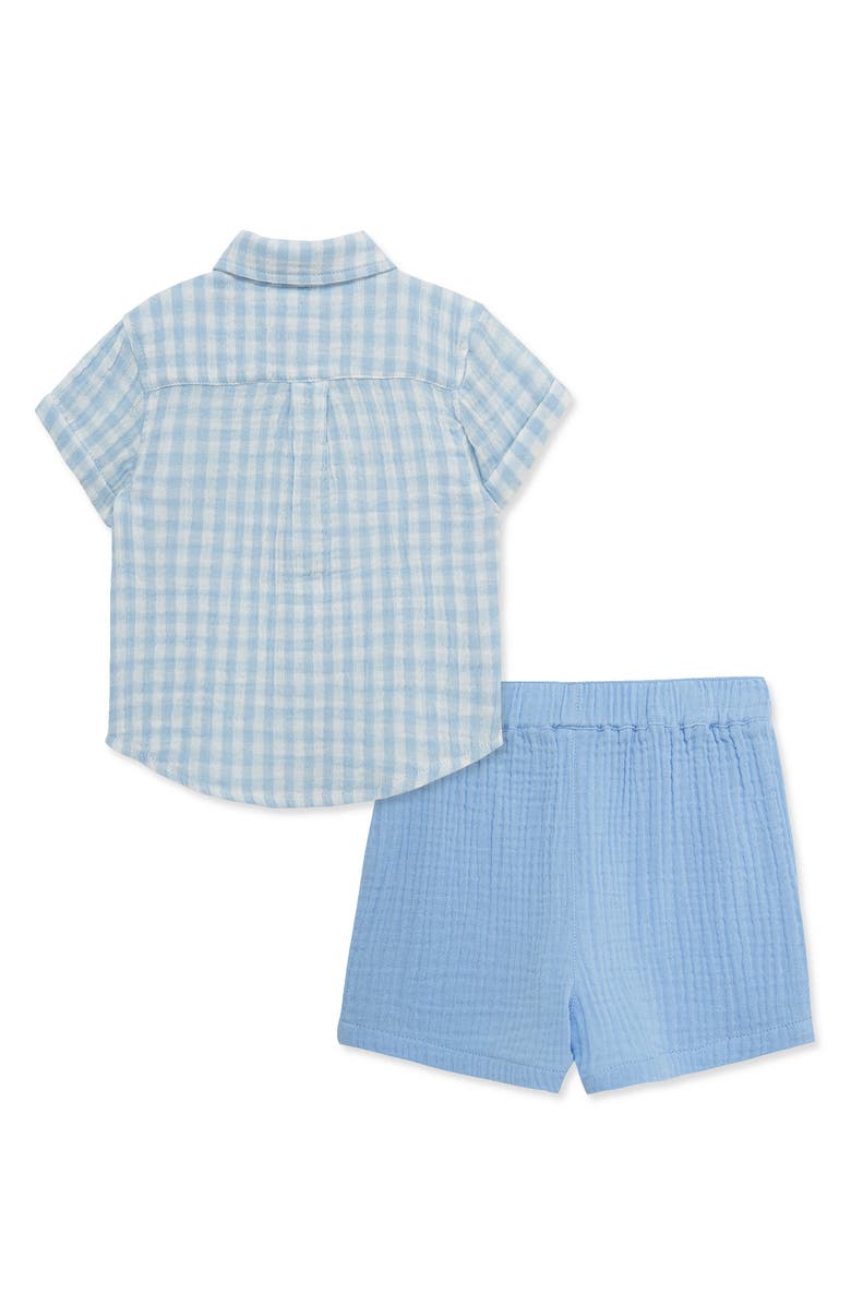 Little Me Gingham Cotton Button-Up Shirt & Drawstring Shorts Set, Alternate, color, Blue