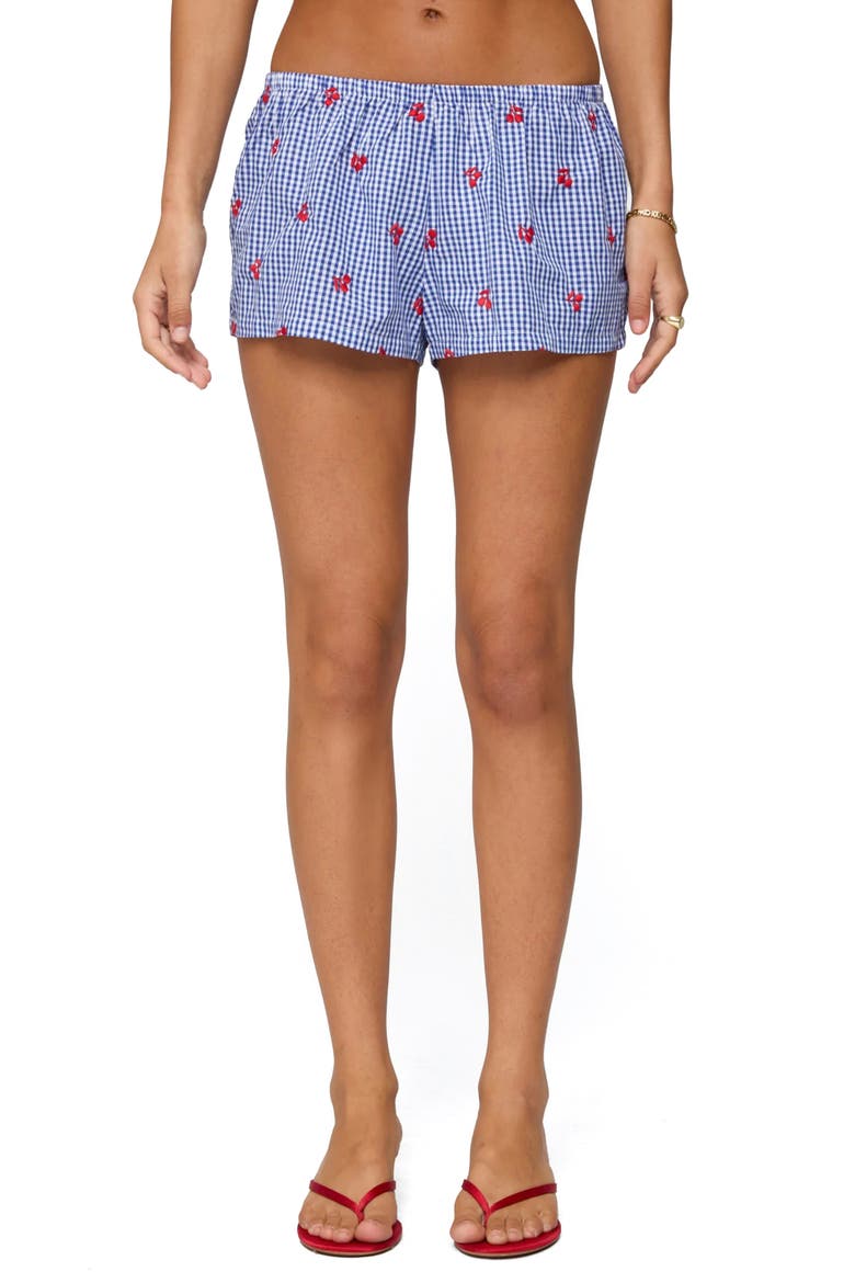 Embroidered Cherry Cotton Boxer Shorts, Main, color, BLUE