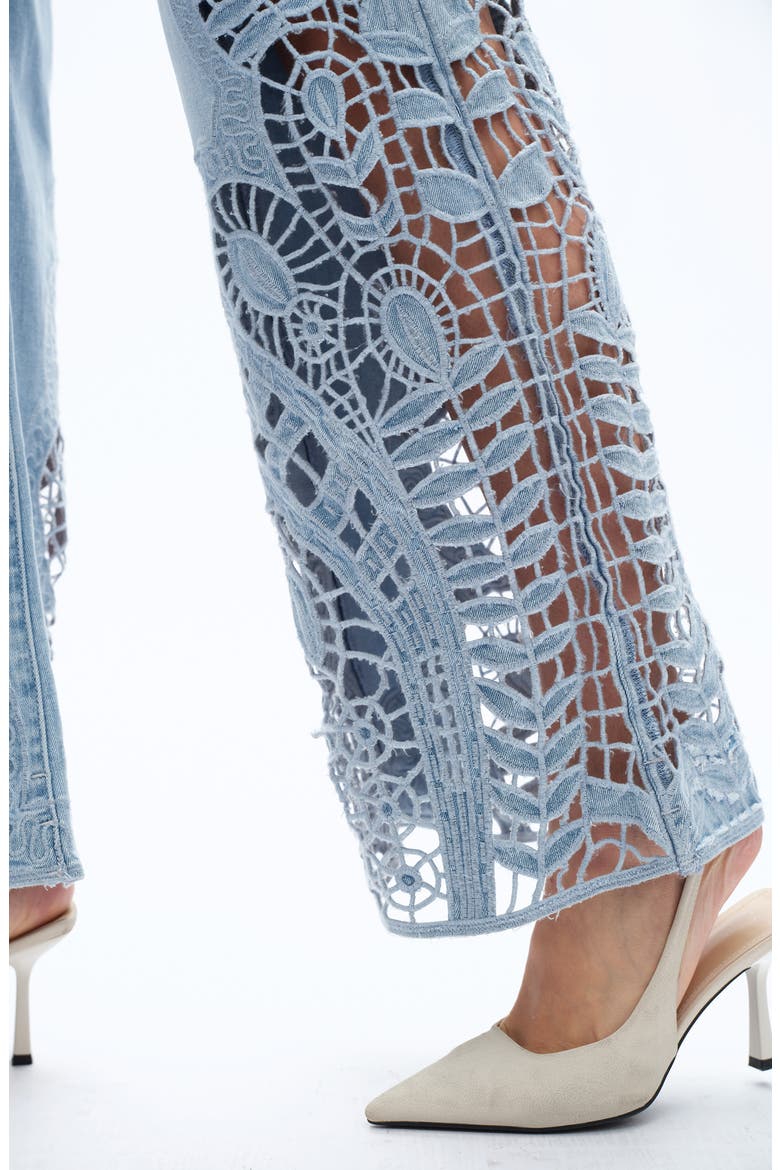 High Waist Embroidered Wide Leg Jeans, Alternate, color, CORNFLOWER