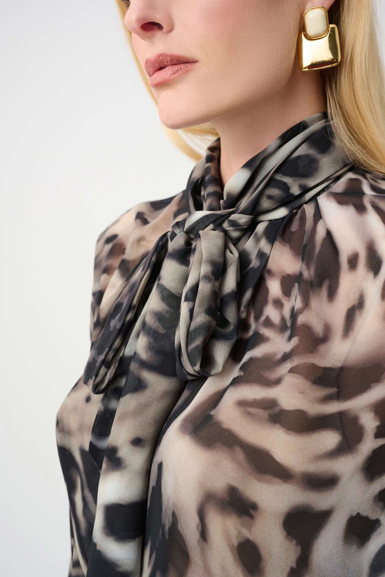 Chiffon Animal Print Boxy Top With Bow Tie, Alternate, color, Grey/Multi
