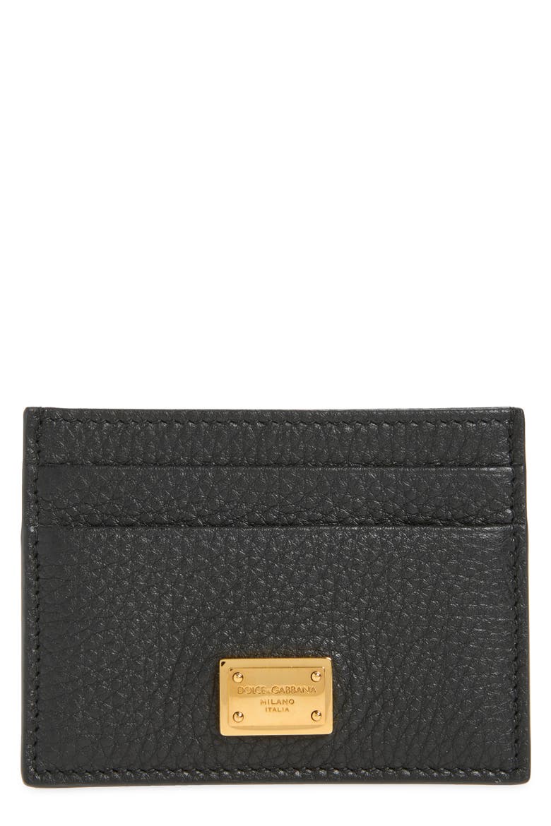 Nameplate Calfskin Leather Card Holder, Main, color, 80999 NERO