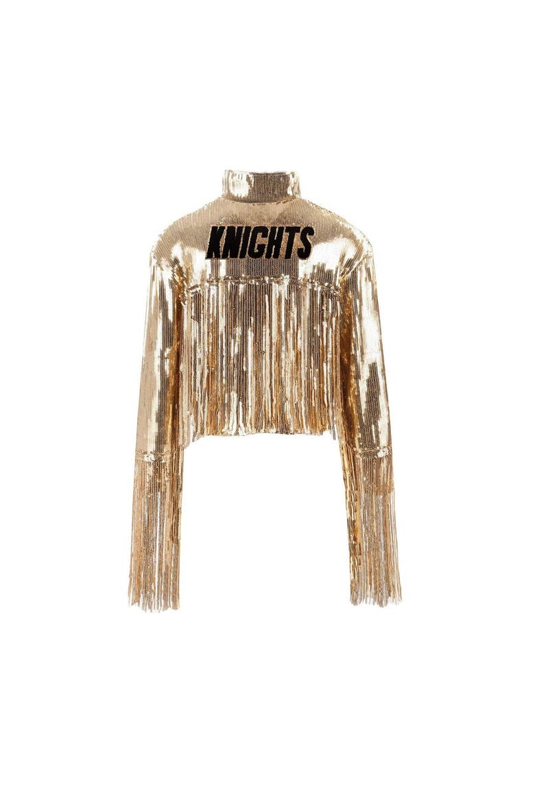 Women's Cuce  Gold Vegas Golden Knights Cropped Sequin Fringe Blazer, Alternate, color, Gold