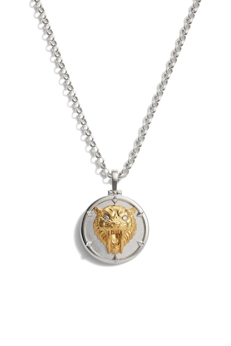 x Jhené Aiko Saber-Tooth Cat Pendant Necklace, Main, color, STERLING SILVER