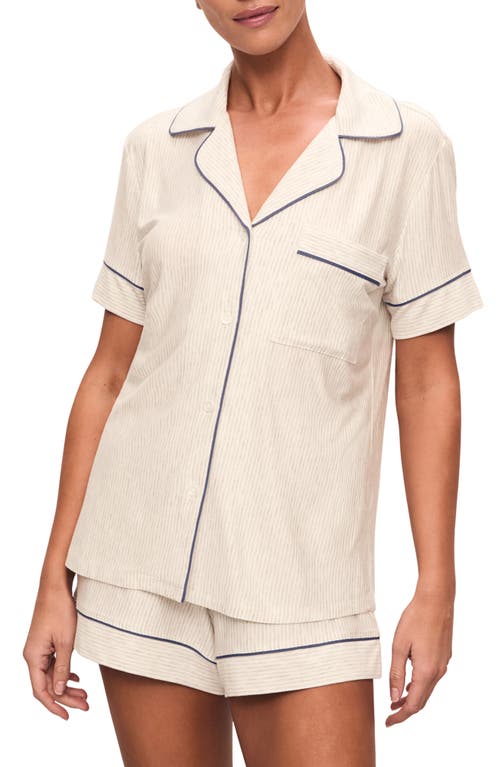 Shop Eberjey Gisele Printed Relaxed Jersey Knit Short Pajamas In Heritage Stripe Light Grey