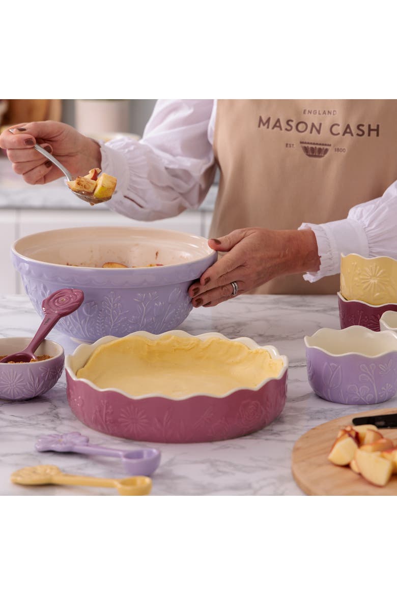 In The Meadow Pie Dish with Embossed Floral Design, Alternate, color, Pink