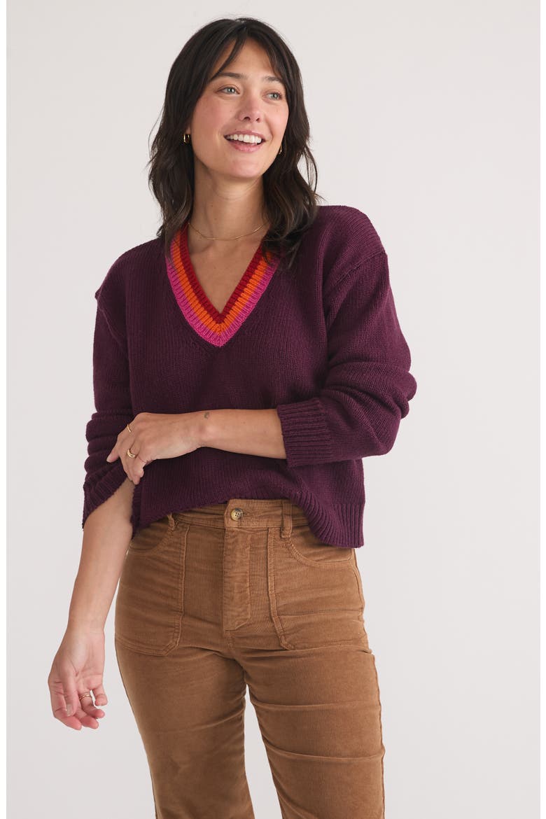 Bella Wool & Cotton V-Neck Crop Sweater, Alternate, color, PLUM