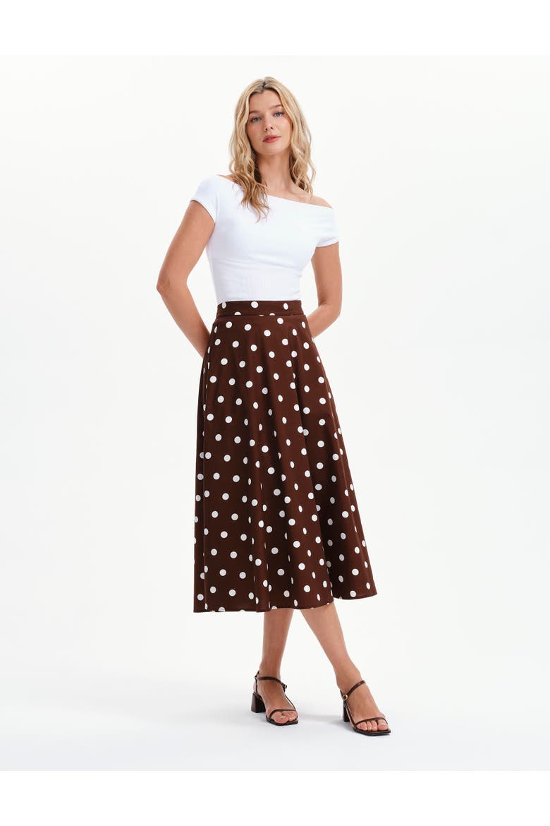 Meeka Polka Dot Cotton Midi Skirt, Alternate, color, Brown Spot