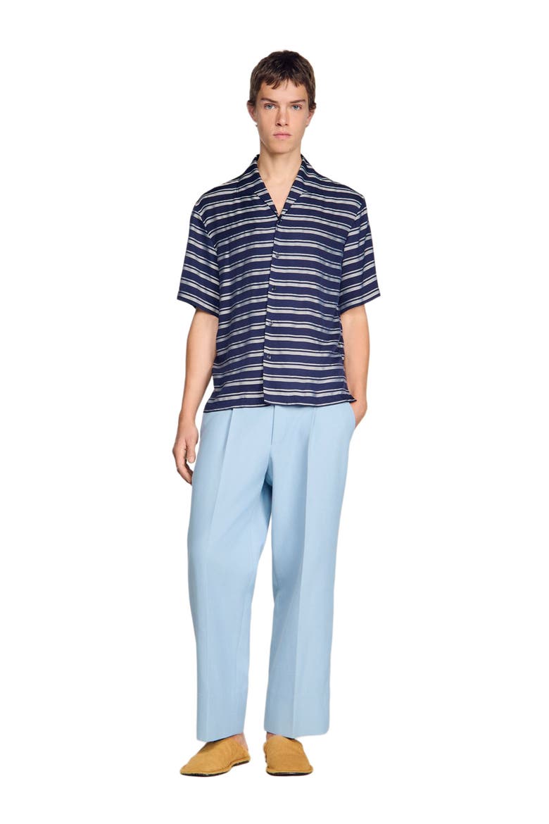 Striped boat neck shirt, Alternate, color, Navy blue