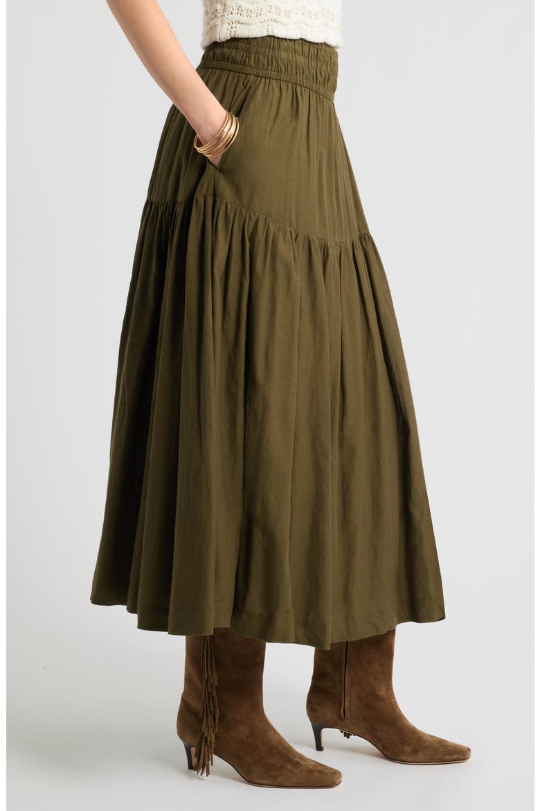 Smocked Waist Cotton Maxi Skirt, Alternate, color, OLIVE DARK