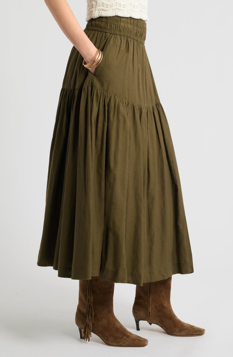 Treasure & Bond Smocked Waist Cotton Maxi Skirt, Alternate, color, Olive Dark