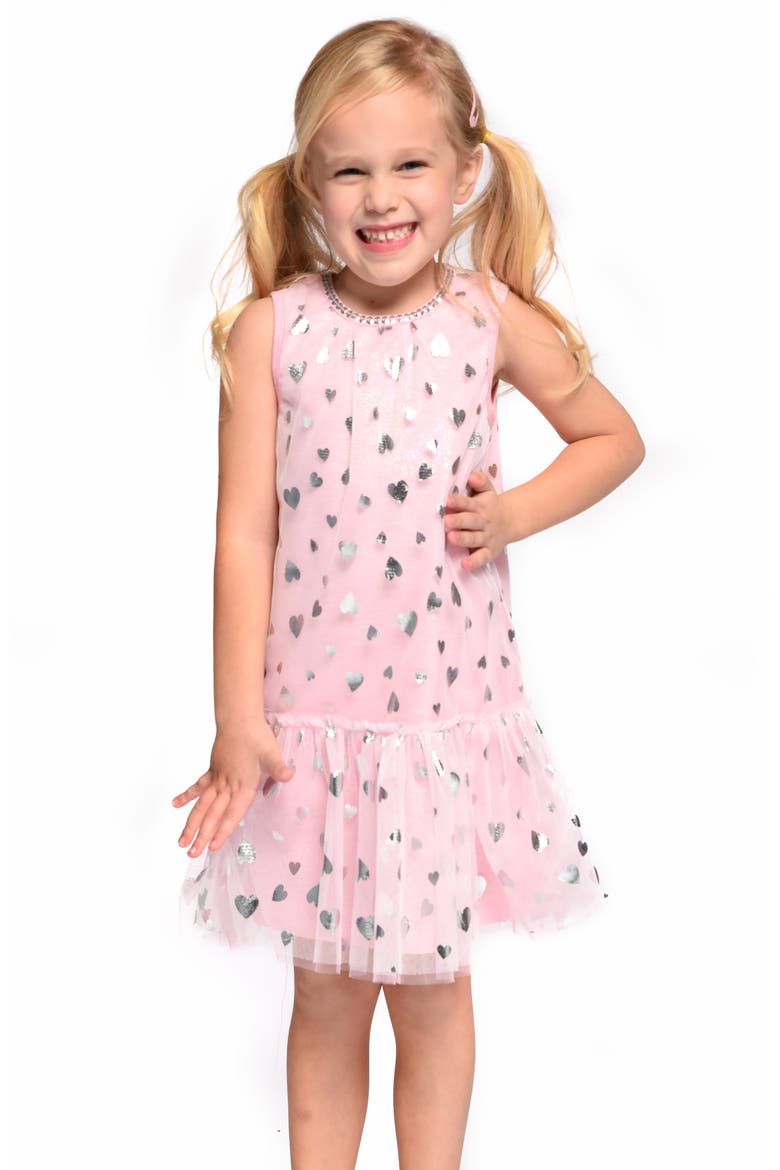 Kids' Foil Hearts Tulle Dress, Alternate, color, PINK