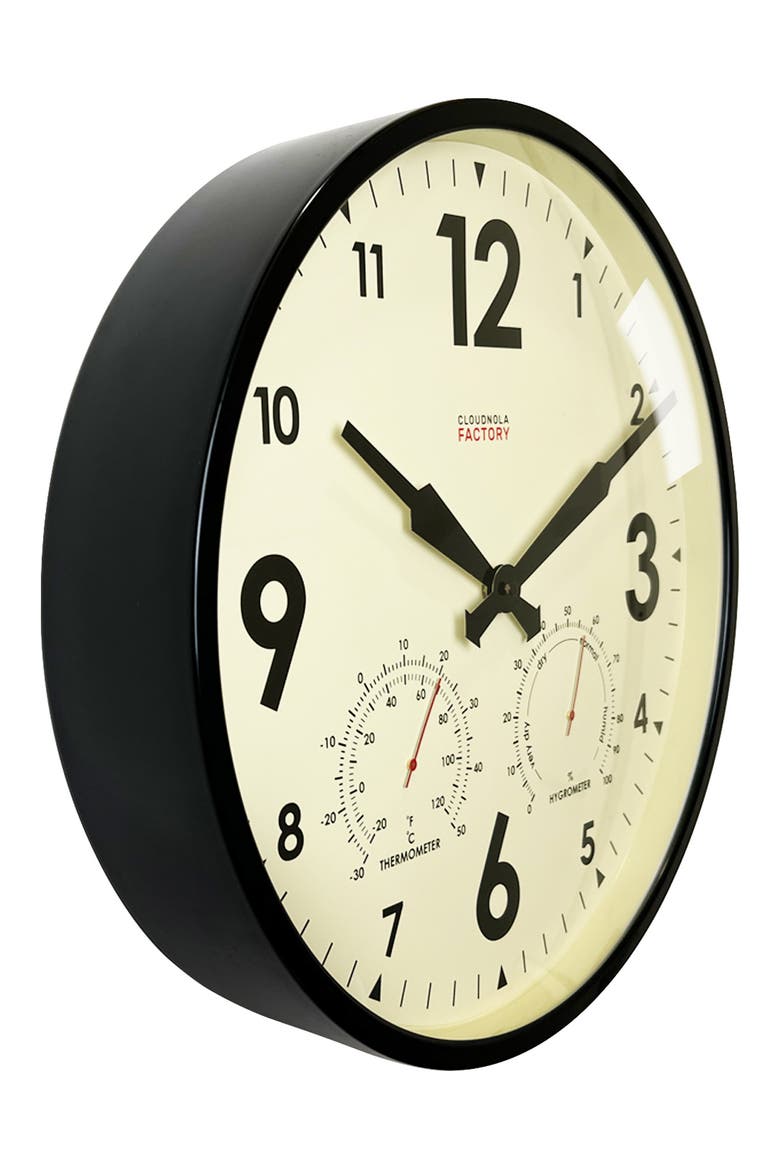 Factory Outdoor Wall Clock & Weather Station (Nordstrom Exclusive), Alternate, color, BLACK