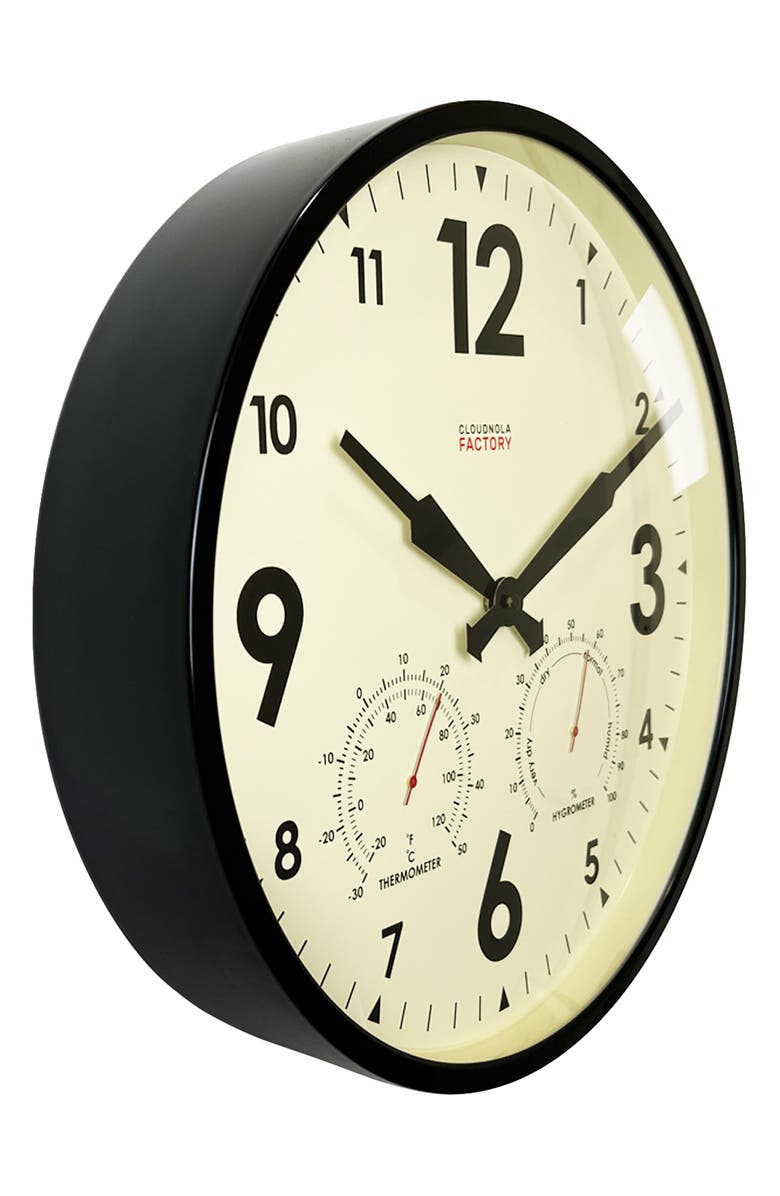 CLOUDNOLA Factory Outdoor Wall Clock & Weather Station, Alternate, color, Black