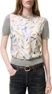 Burberry Feather Print Panel Wool Silk T-shirt