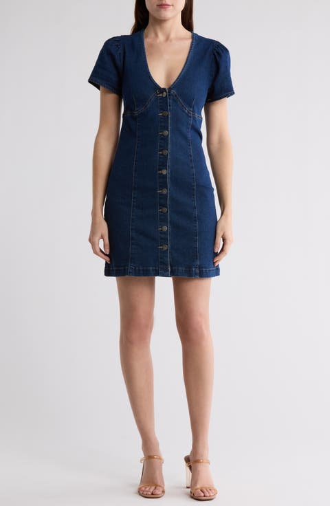 Short Sleeve Button-Front Denim Dress