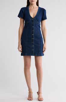 Vigoss Short Sleeve Button-Front Denim Dress