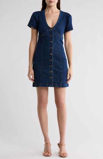 Vigoss Short Sleeve Button-Front Denim Dress