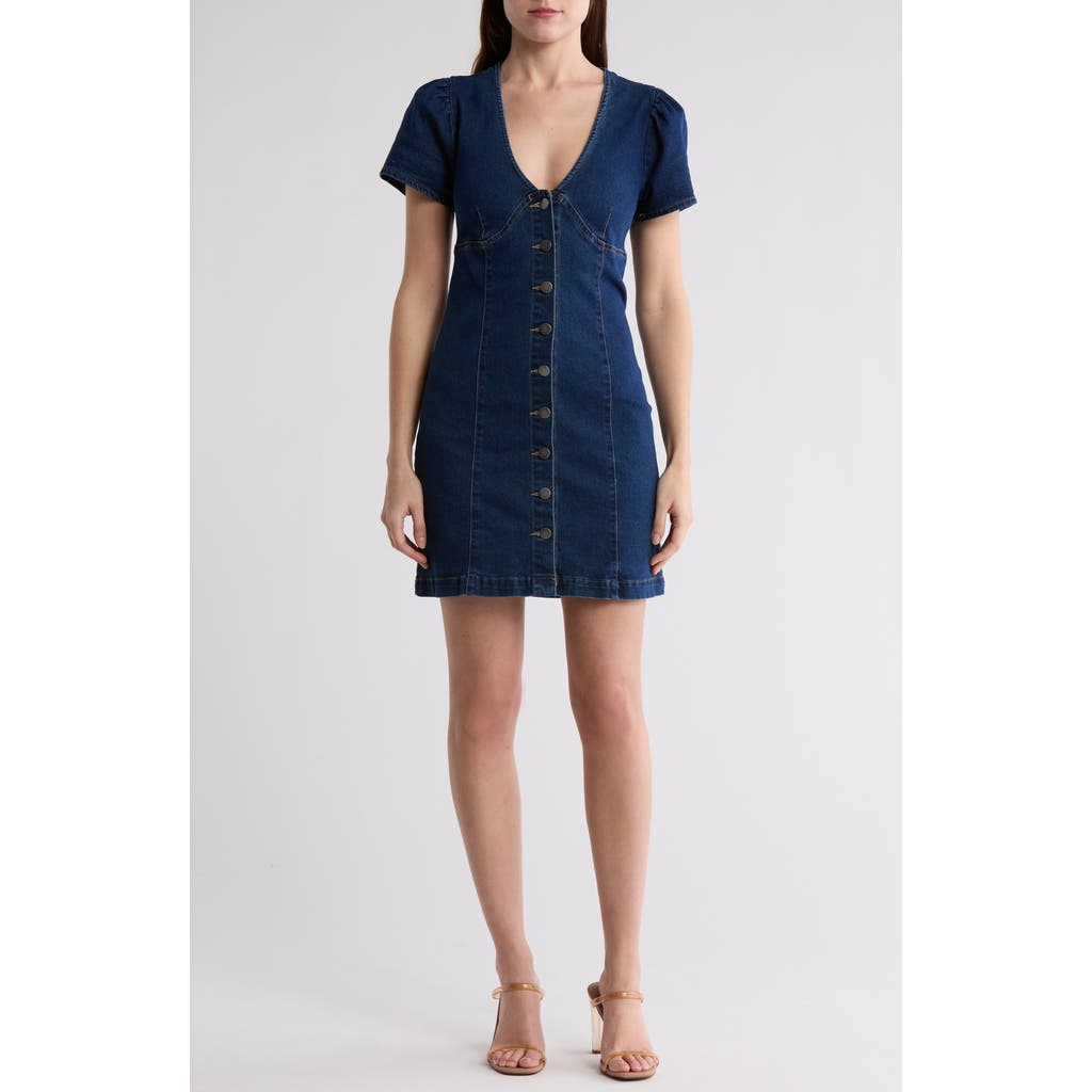 Vigoss Short Sleeve Button-front Denim Dress In Dark Wash