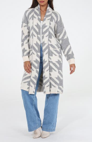 Rain And Rose Print Cardigan In Gray