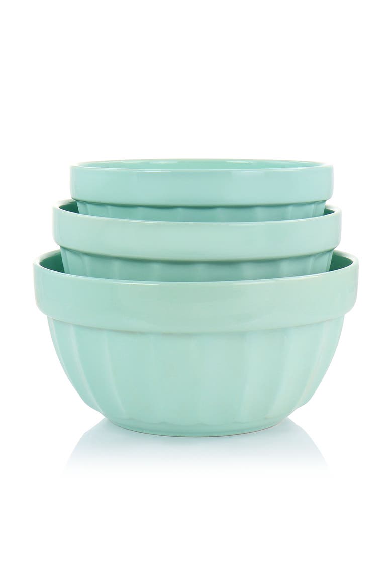 3 piece Stoneware Bowl Set, Alternate, color, Turquoise