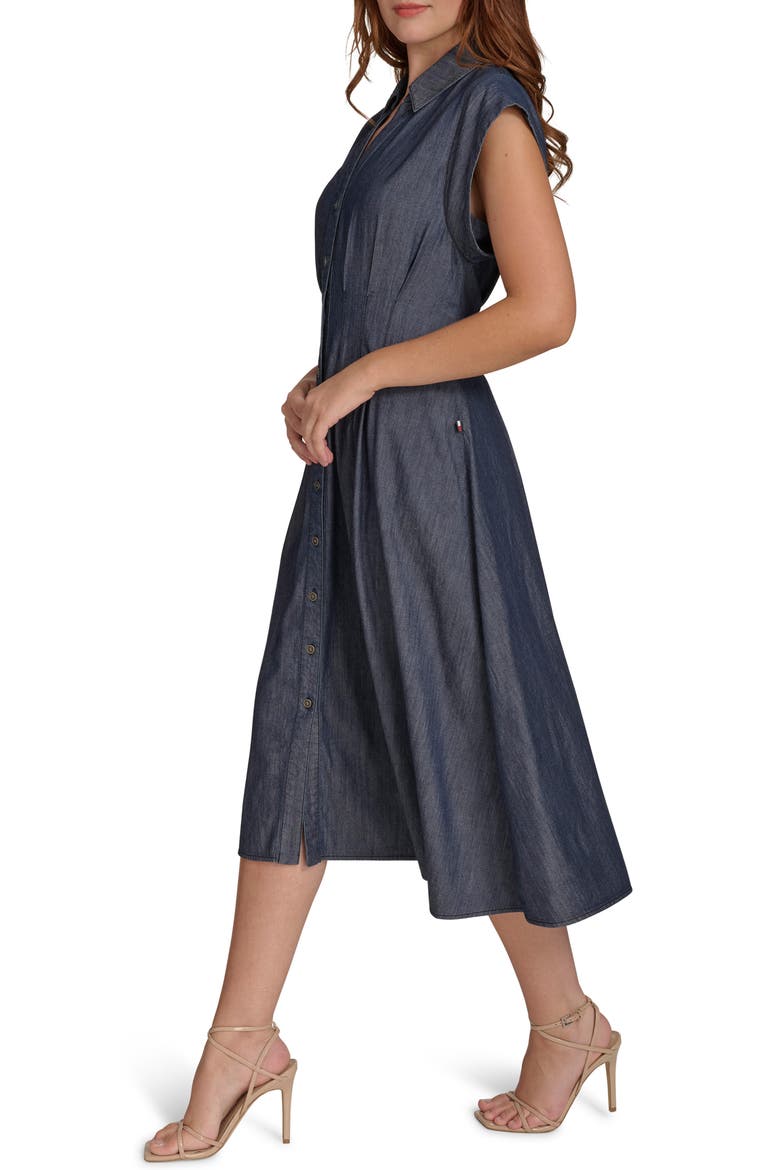 Cap Sleeve Fit-and-Flare Midi Dress, Alternate, color, DARK WASH