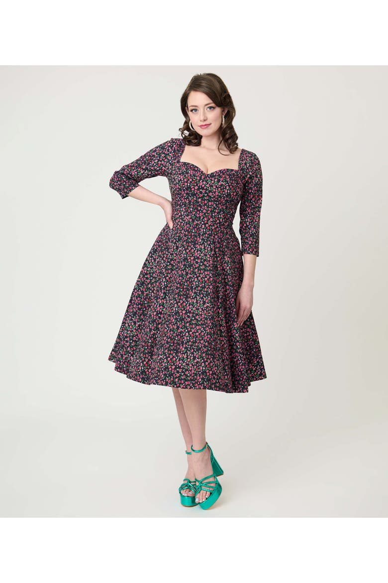 Pleated Bust Swing Dress, Main, color, Blue Green w/ Dragonfly Brooch