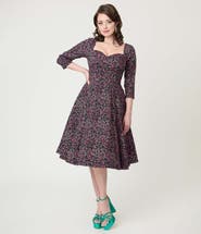 Unique Vintage Pleated Bust Swing Dress