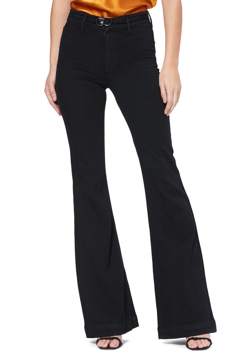 Transcend Genevieve High Rise Buckle Flare Jeans, Main, color, BLACK SHADOW
