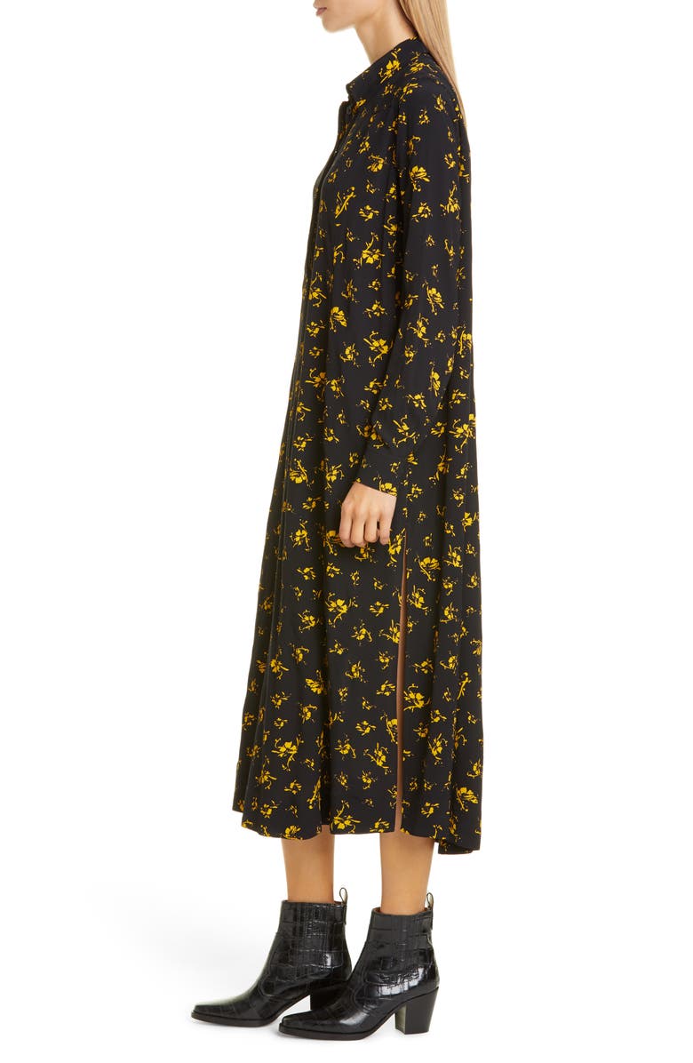 Ganni Floral Print Crepe Long Sleeve Midi Dress, Alternate, color, 