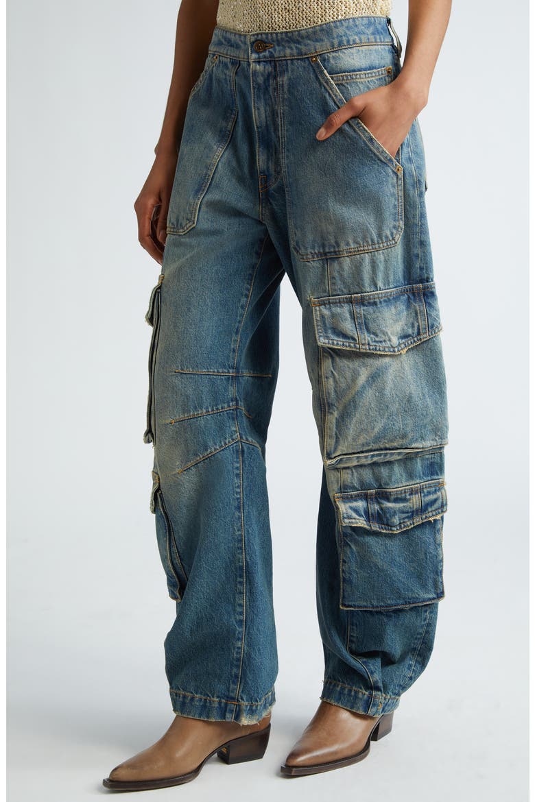 Distressed Wide Leg Cargo Jeans, Alternate, color, BLUE