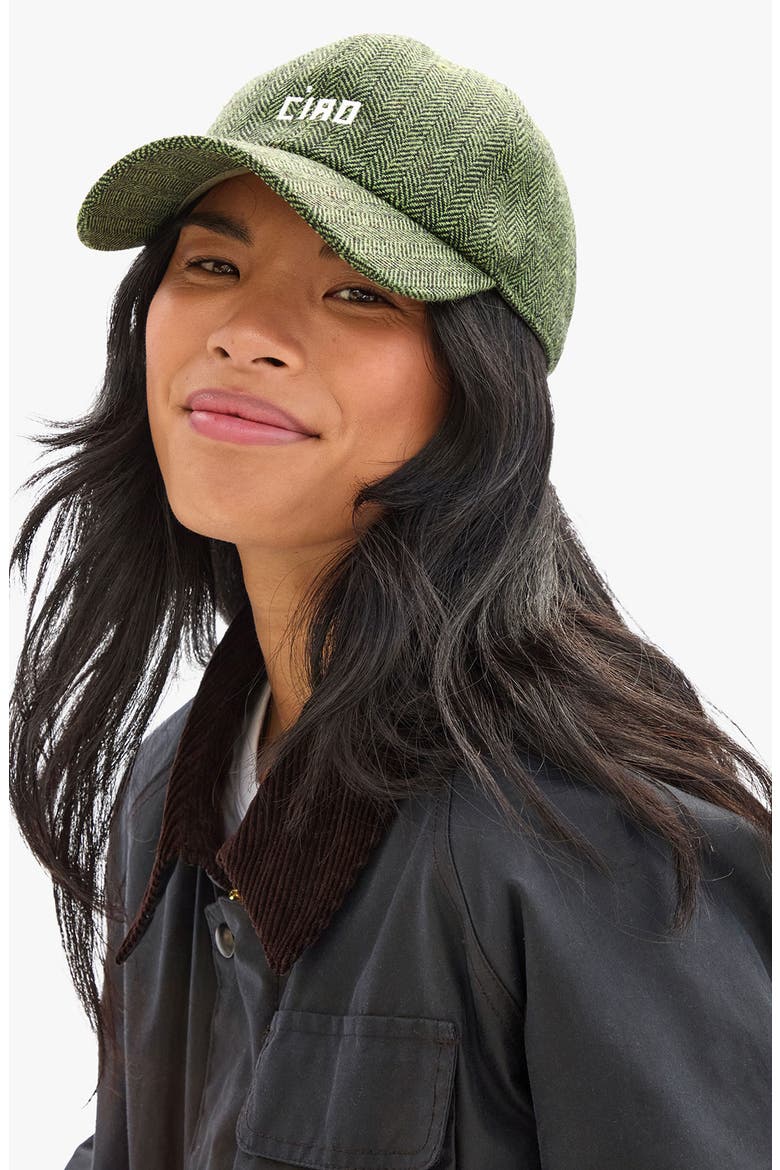 Wool Herringbone Adjustable Baseball Cap, Alternate, color, GREEN & BLACK W PETIT CIAO
