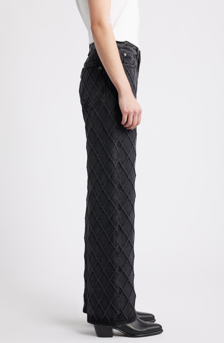 rag & bone Logan Diamond Texture Mid Rise Wide Leg Jeans, Alternate, color, Quilted Black