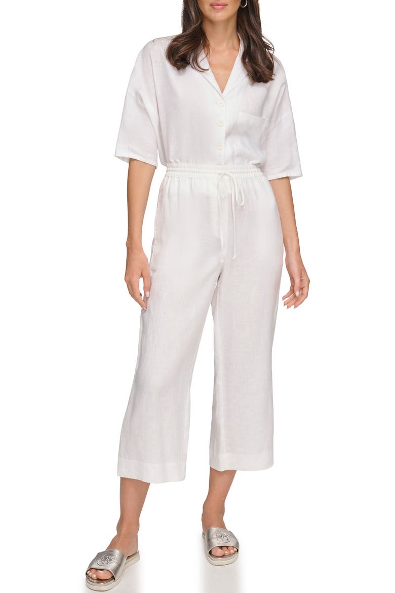 Drawstring Crop Linen Pants, Alternate, color, WHITE
