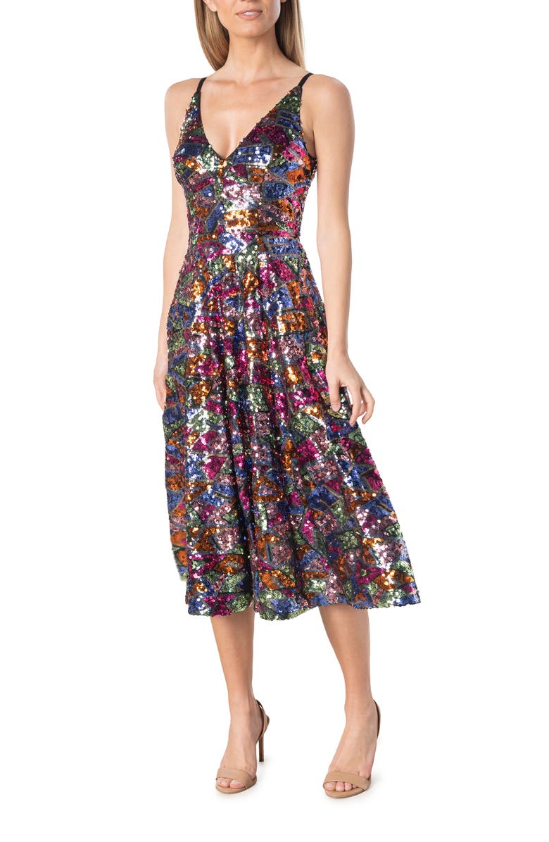 Dress the Population Bellamy Sequin Midi Dress, Main, color,
