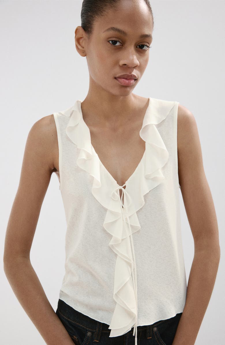 MANGO Ruffle Detail V-Neck Top, Alternate, color, 