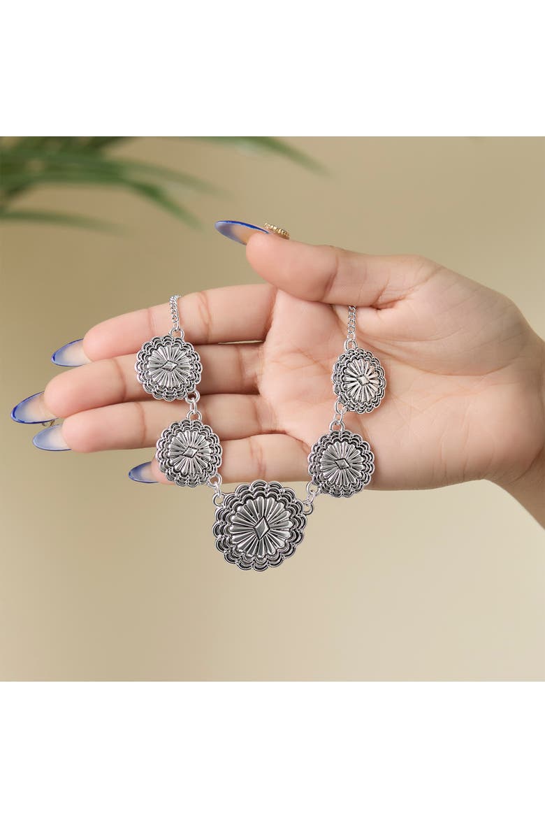 Statement Medallion Necklace in Antiqued Silver, Alternate, color, Silver