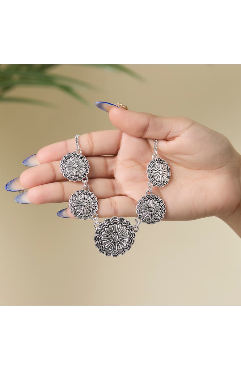 Jessica Simpson Statement Medallion Necklace in Antiqued Silver, Alternate, color, Silver