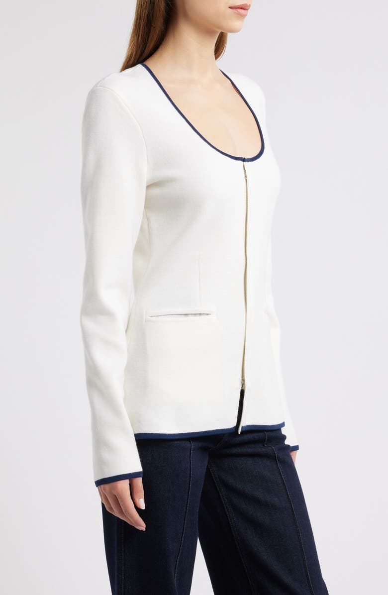 rag & bone Ella Front Zip Merino Wool Blend Cardigan, Alternate, color, White