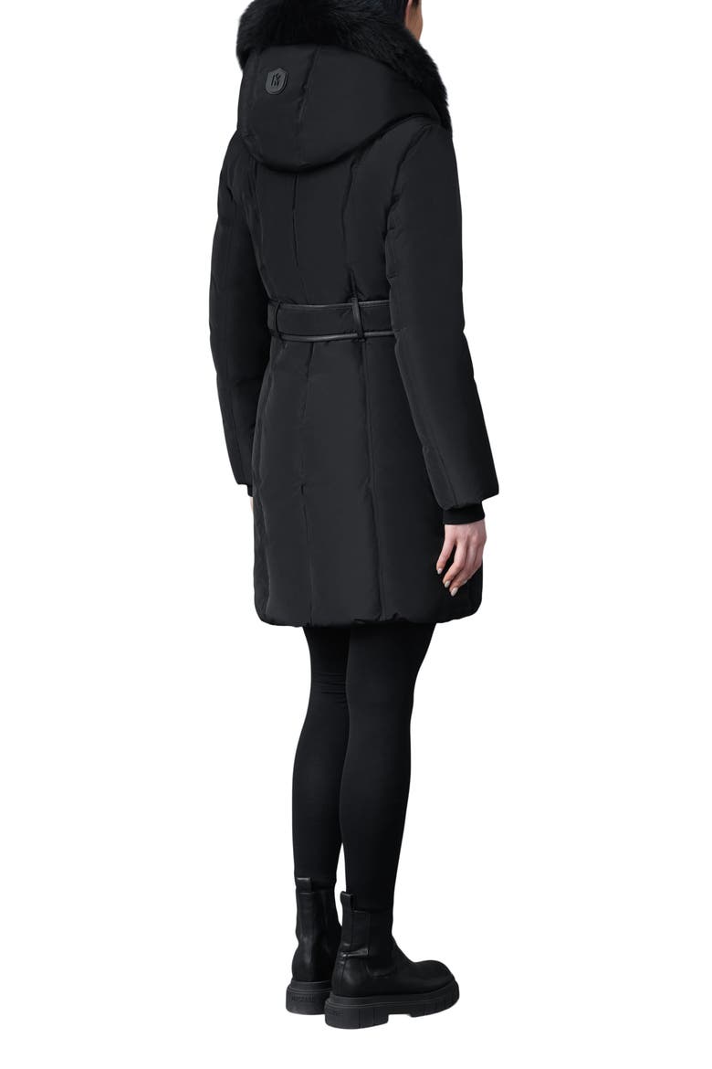 Kay Water Resistant Down Coat with Genuine Shearling Trim, Alternate, color, BLACK