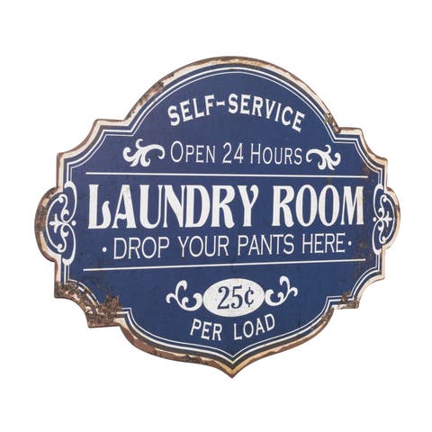 Metal Laundry Room Wall Sign with Distressed Finish, Blue