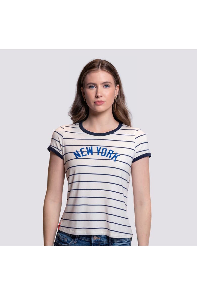 Women's Lusso White New York Yankees Natasha Striped T-Shirt, Alternate, color, White