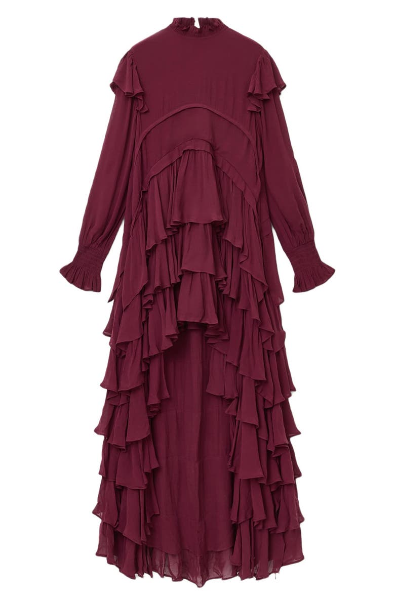 AllSaints Cavarly Ruffle Long Sleeve Maxi Dress, Alternate, color, Tawny Port Red