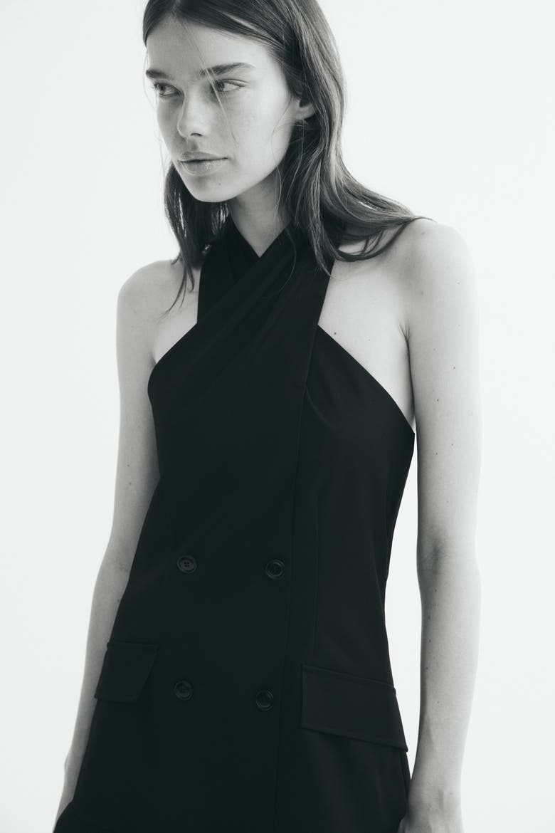 Halterneck Jacket Dress, Alternate, color, Black